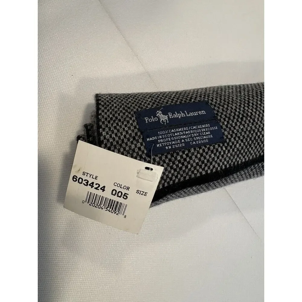 Ralph Lauren Black & White Small Check 100% Cashmere Scarf 61” x 10.5” Mens